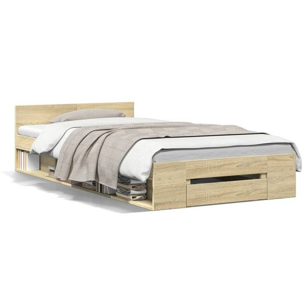vidaXL Bettgestell mit Schublade Sonoma-Eiche 75x190 cm Holzwerkstoff, 3280806