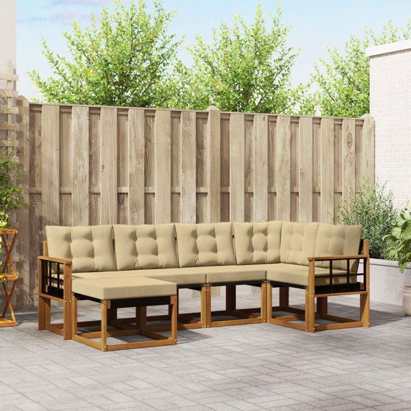 vidaXL Outdoor-Sofagarnitur mit Kissen 6-teilig Natur und Beige, 3368840