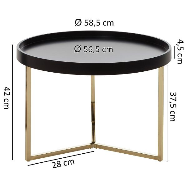 Wohnling Couchtisch EVA 58,5x42x58,5cm Schwarz/Gold Metall Rund, WL5.763