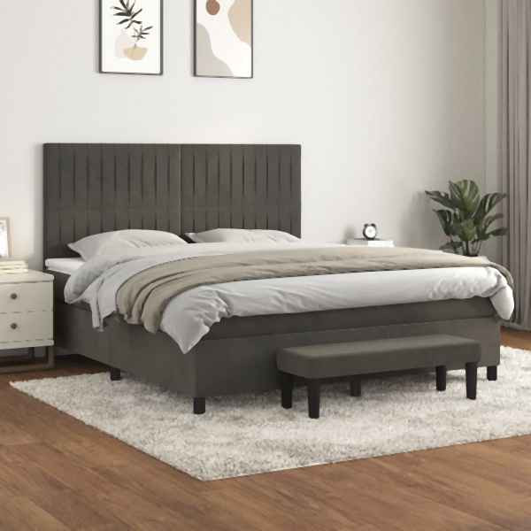 vidaXL Boxspringbett mit Matratze Dunkelgrau 160x200 cm Samt, 3137972