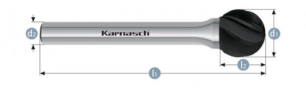 Karnasch Hartmetall-Frässtift Black-Tec beschichtet KUD/ HP-7 d1=20 / l2=16,5 / d2=8 / l1=62mm, 115035110