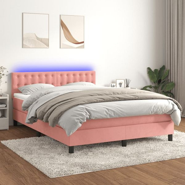 vidaXL Boxspringbett mit Matratze & LED Rosa 140x190 cm Samt, 3134644