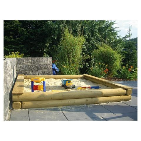 T&J KLAUS-Sandkasten stabil, B 200 x T 200 x H 22 cm, kdi-grün, Rundhölzer Ø12 cm geblattet, 22465