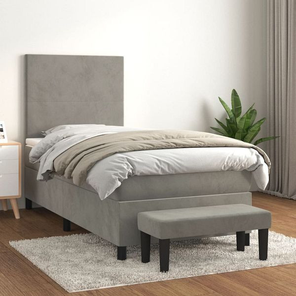 vidaXL Boxspringbett mit Matratze Hellgrau 90x200 cm Samt, 3137701