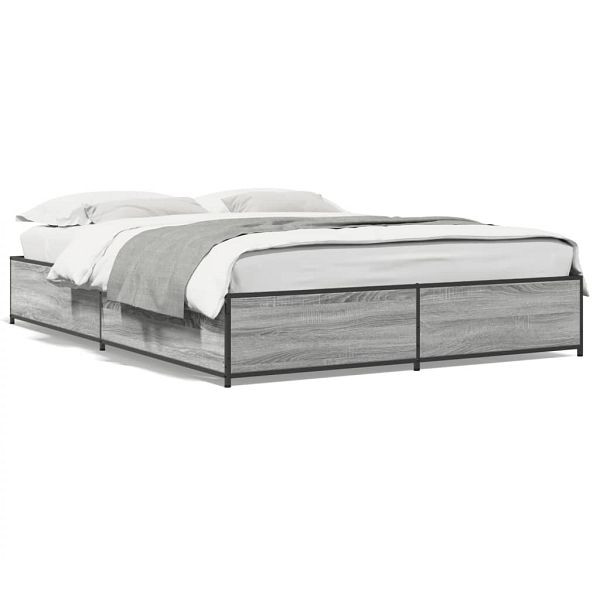 vidaXL Bettgestell Grau Sonoma 150x200 cm Holzwerkstoff und Metall, 3279840