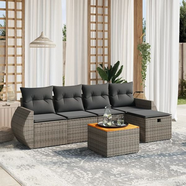vidaXL 6-teilig Garten-Sofagarnitur mit Kissen Grau Poly Rattan, 3265057