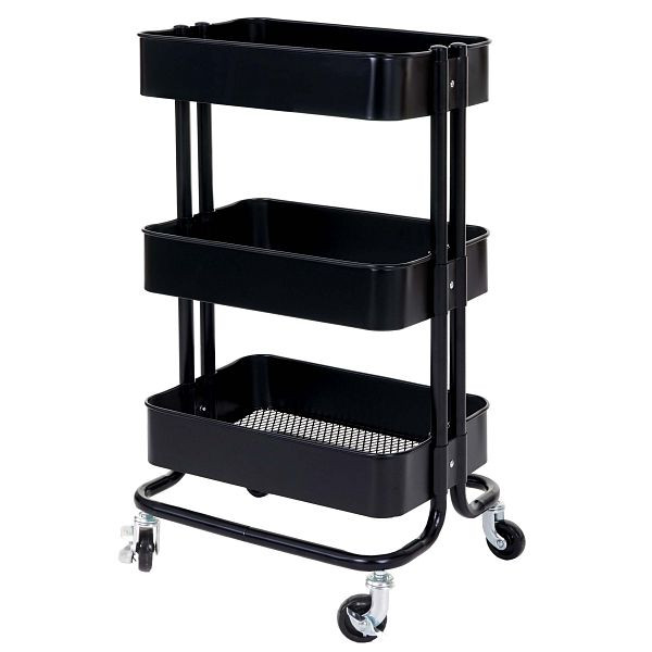 Mendler Servierwagen HWC-C64, Küchenwagen Barwagen Teewagen Transportwagen Rollwagen, schwarz ohne Griff, 61602