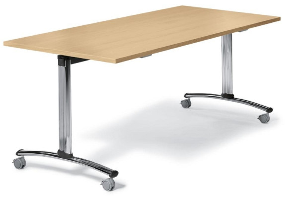 Deskin Klapptisch MODUL mit Rollen, Platte Holzdekor Buche, Gestell verchromt, B 1200 x T 800 x H 720 mm, 269816