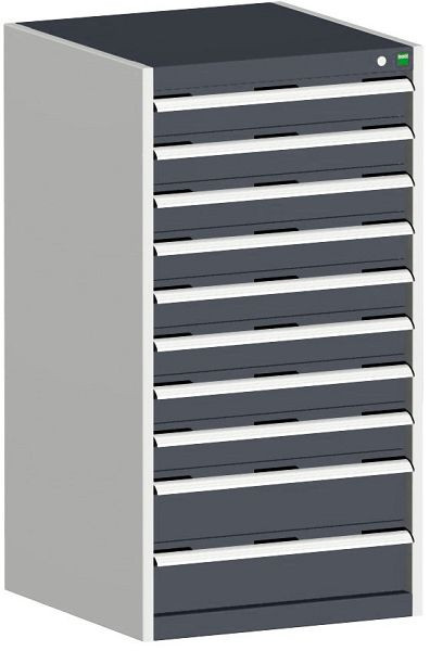 bott cubio Schubladenschrank bestückt mit 10 Schubladen BxTxH: 650 x 650 x 1200 mm, RAL 7035/7016, 40019075.19V