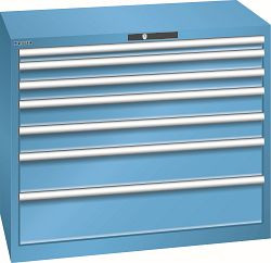 LISTA Schubladenschrank 54x27E (BxTxH) 1023x572x850mm KEY Lock, Lichtblau, 7 Schubladen, Traglast Schubladen 75 kg, 78.750.010