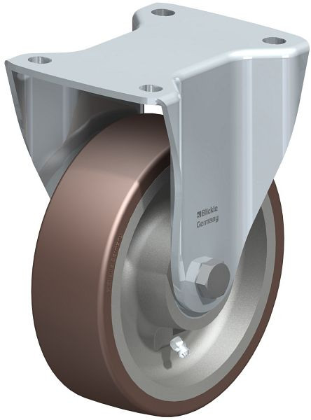 Blickle BH-GB 160K Stahlblech-Bockrolle, Schwerlast-Ausführung, mit Anschraubplatte, Blickle Besthane®, Braun, 742256