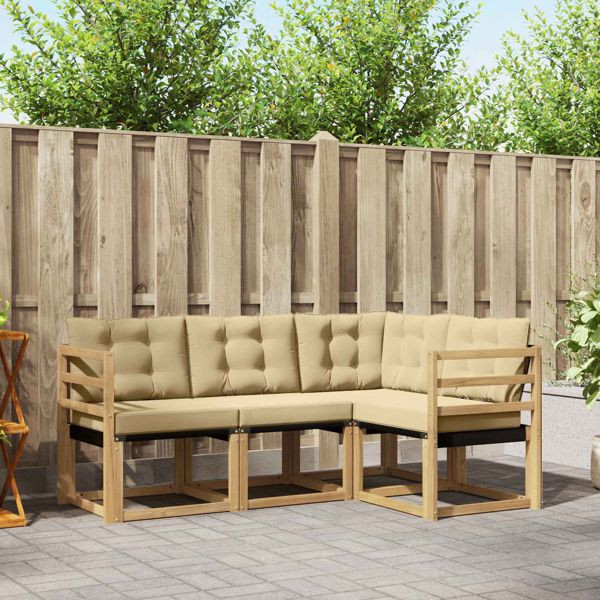 vidaXL Outdoor-Sofagarnitur mit Kissen 4-teilig Weiß und Beige, 3389419