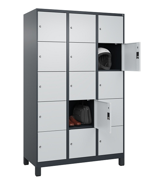 C+P Schließfachschrank Evolo PLUS, mit Füßen, 15 Fächer, 1950x1200x500mm, 7016/7035 Lichtgrau, 049010-325 S10017