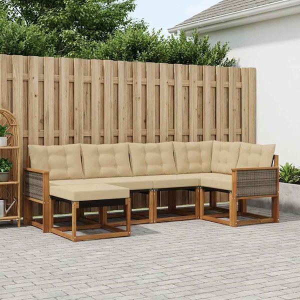 vidaXL Outdoor-Sofagarnitur mit Kissen 6-teilig Natur und Beige, 3382061