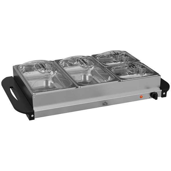 HOMCOM 2-in-1 Buffetwärmer 6,8L Warmhalteplatte 300 Watt Edelstahl Speisewärmer Silber, 800-173V90SR