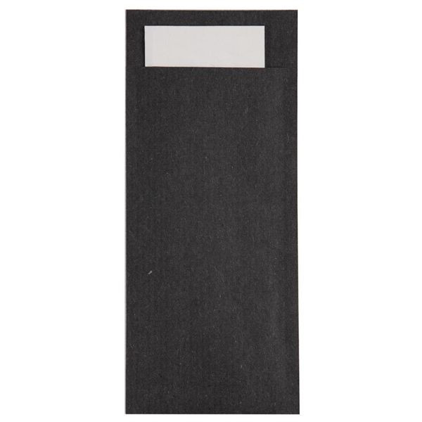 Europochette Schwarze Bestecktasche mit weißer Serviette (Box 500) (500 Stück), CK236