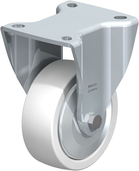 Blickle BH-SPO 100G-1-FA Stahlblech-Bockrolle, Schwerlast-Ausführung, mit Anschraubplatte, Polyamid, Weiß, 395178