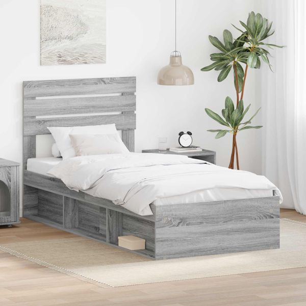 vidaXL Bettrahmen Graues Sonoma 100 x 200 cm Massives Kiefernholz, 3411452