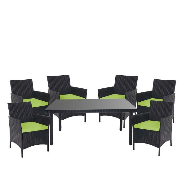 Mendler Poly-Rattan-Garnitur Halden, Gartenmöbel Balkon-Set Sitzgarnitur, anthrazit, Kissen grün, 52354+3x52032