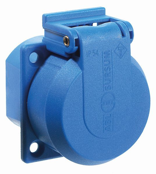 as-Schwabe Schutzkontakt-Einbaudose, blau mit selbstschliessendem Klappdeckel, Flanschmaß: 50x50mm, 45085