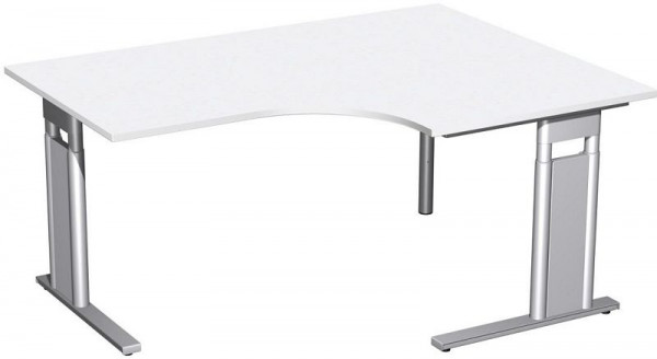 geramöbel PC-Schreibtisch rechts höhenverstellbar, C Fuß Blende optional, 1600x1200x680-820, Weiß/Silber, N-647319-WS