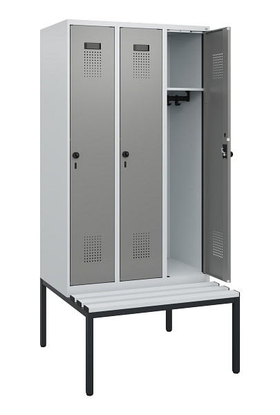 C+P Spind Evolo PLUS, 3 Abteile, 1950x900x815mm, 7035/0004, Drehriegel, Sitzfläche Kunststoff, Sitzbank, 0490505-30 S10068