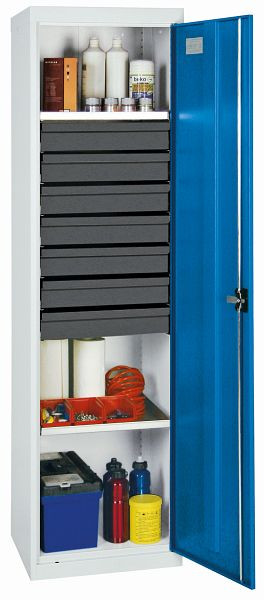 stumpf Werkzeugschrank-Säule, Höhe 180 cm, 2 ausziehbare Wannenböden, 7 Schubladen, lichtgrau / lichtblau, 3005278