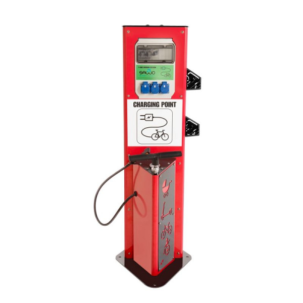 Stein HGS Fahrrad-Servicestation Modell BM3024, Ladestation, RAL 3020 - Verkehrsrot, 63687.0002