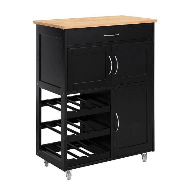 SoBuy Küchenwagen mit einer Schublade Schwarz 67x38x86 cm, Modern, FKW45-SCH