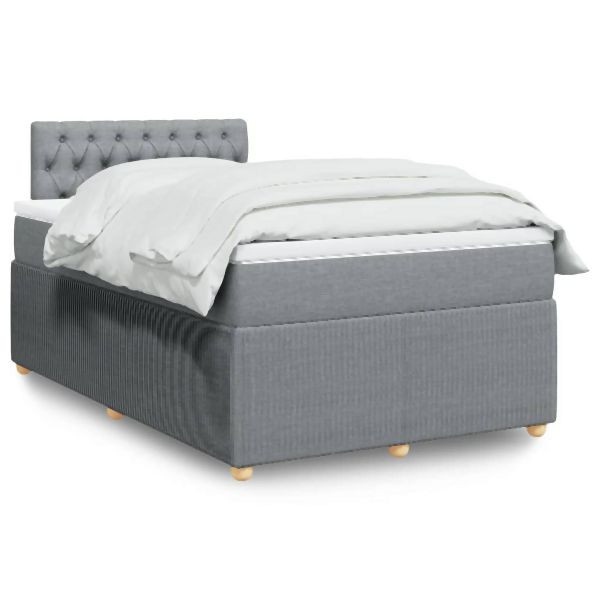 vidaXL Boxspringbett mit Matratze Hellgrau 120x200 cm Stoff, 3289730