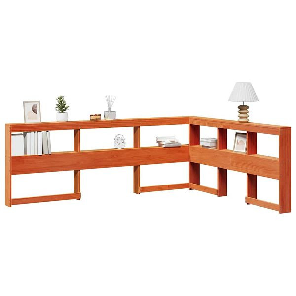 vidaXL Kopfteil mit Bücherregal L-Form Wachsbraun 150 cm Massivholz, 859264