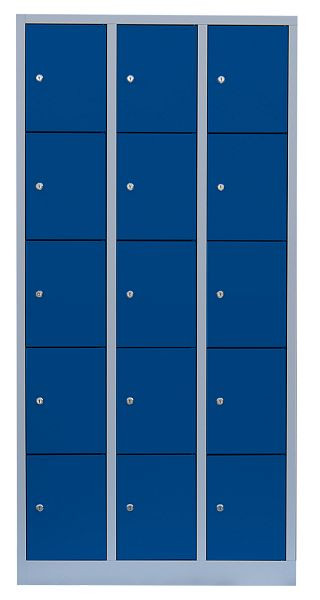 Lüllmann Stahl-Fächerschrank, 1800 x 885 x 500 mm, Lichtgrau/Enzianblau, 520531
