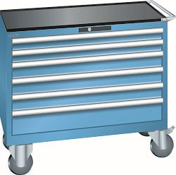 LISTA Schubladenschrank mobil 54x27E (BxTxH) 1023x572x962mm AUTO Lock, Lichtblau, 6 Schubladen, Fronthöhen: 75-150mm, 78.782.010.A