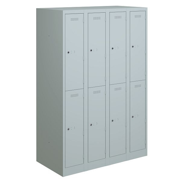 Bisley Garderobenschrank Primary Locker 4 Abteile mit zwei Fächern 1200 mm, Farbe lichtgrau, PL3050Q2645