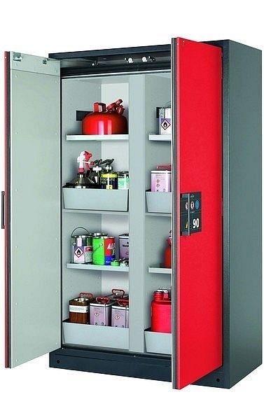 asecos Sicherheitsschrank Q-CLASSIC-90, Q90.195.120.MM in verkehrsrot RAL 3020 mit 4x Fachboden (Stahlblech), 34192-046-34206