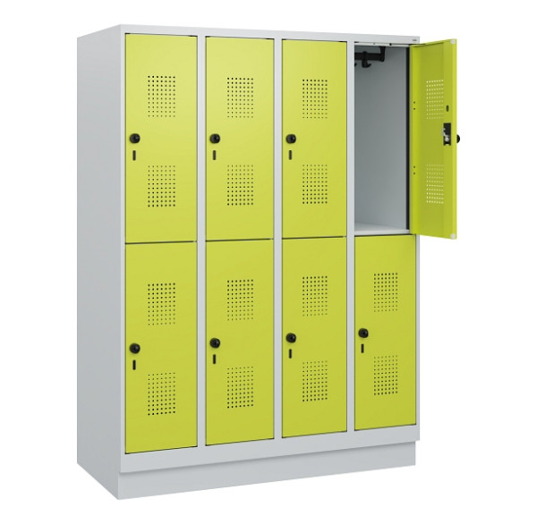 C+P Doppelstöckiger Spind Evolo PLUS, Sockel, 8 Fächer, 1630x1200x500mm, 7035/00, 1108060 RDS Clowngrün, Drehriegel, 0493205-40 S10015