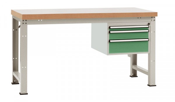 Manuflex Komplett-Werkbank Grund PROFI Standard mit Multiplex-Platte, BxTxH = 1500 x 700 x 840 mm, Resedagrün, WP5414.6011