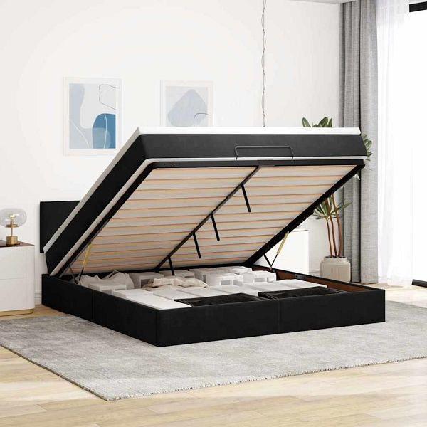 vidaXL Ottoman-Bett mit Matratze & LEDs Schwarz 180x200 cm Samt, 3312568