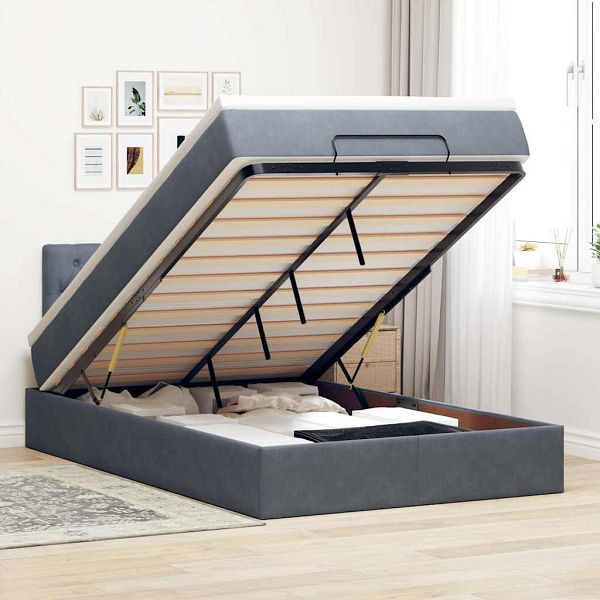 vidaXL Ottoman-Bett mit Matratze Dunkelgrau 120x190 cm Samt, 3311832