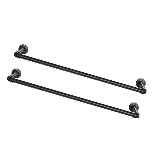 SONGMICS Wandmontierte Wäschestangen, Set von 2, Industriepfeifenkleiderstangen für Kleidung, 92 x 30 x 7,5 cm, schwarze, HSR67BK02