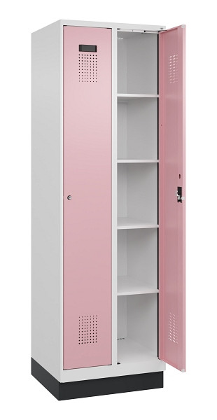 C+P Wäsche-Spind Evolo PLUS, mit Sockel, 2 Abteile, 1950x600x500mm, 9016/3015, Verschluss Zylinderschloss, Ablageböden 8, 049020-20B S10045