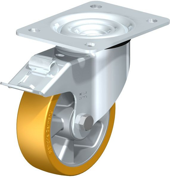 Blickle LK-ALTH 125K-3-FI Stahlblech-Lenkrolle, schwere Ausführung, mit Anschraubplatte & Feststeller, Blickle Extrathane®, Hellbraun, 482059