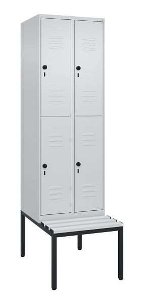 C+P Doppelstöckiger Spind Classic PLUS, 2 Abteile, 2120x600x815mm, 7035/7035, Drehriegel, mit untergebauter Sitzbank, 0803507-20 S10114
