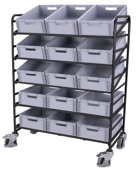 VARIOfit Eurokastenwagen mit 15 Kunststoffkästen, Ladefläche: 1.240 x 610 mm, RAL 7016 anthrazitgrau, sw-610.302/AG