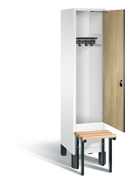 C+P Garderobenschrank Evolo, H1850xB420xT815mm, Farbe: Verkehrsweiß / Dekor Eiche Sereno, 48030-12 S10101