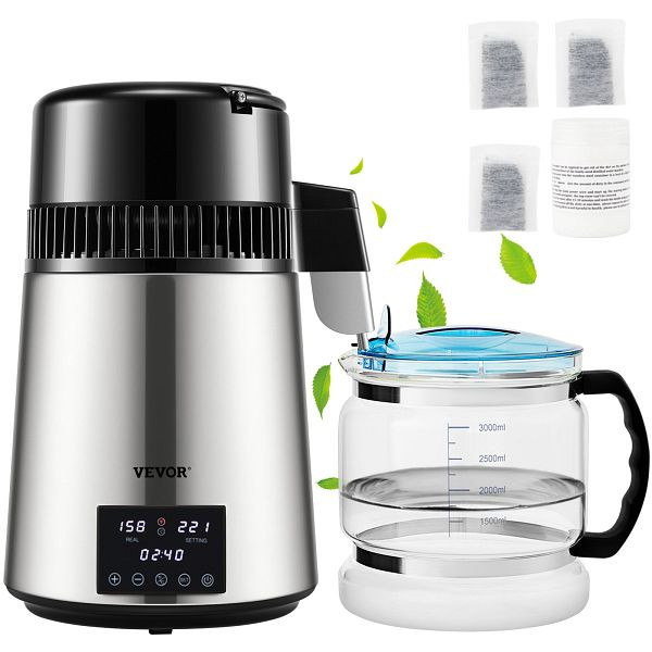 VEVOR Wasserdestilliergerät Wasserdestillierer 4L 1750W 1,5L/Std. Wasserfilter, DSD15LH4L220VN0XGV2