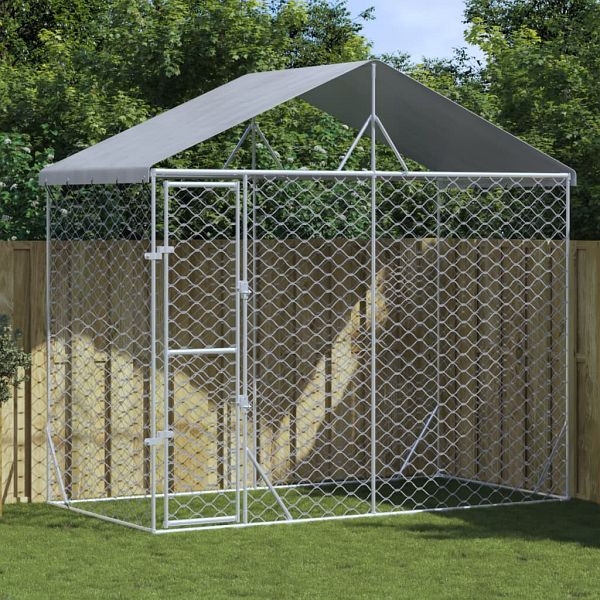 vidaXL Outdoor-Hundezwinger mit Dach Silber 3x1,5x2,5m Stahl Verzinkt, 153680