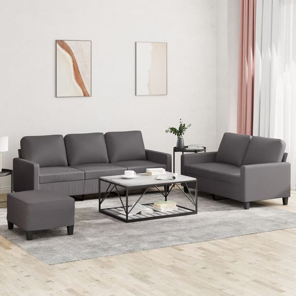 vidaXL 3-teilig Sofagarnitur mit Kissen Grau Kunstleder, 3201425