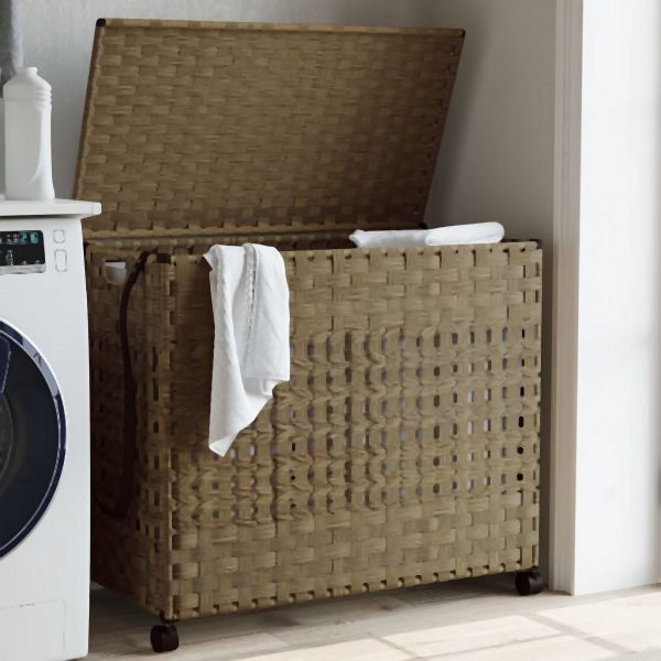 vidaXL Wäschekorb mit Rollen 66x35x60 cm Rattan, 372044