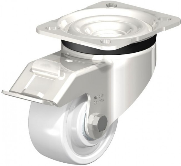 Blickle LKX-SPO 80XK-FI Edelstahl-Schwerlast-Lenkrolle mit Anschraubplatte & Feststeller, Polyamid, Weiß, 754920